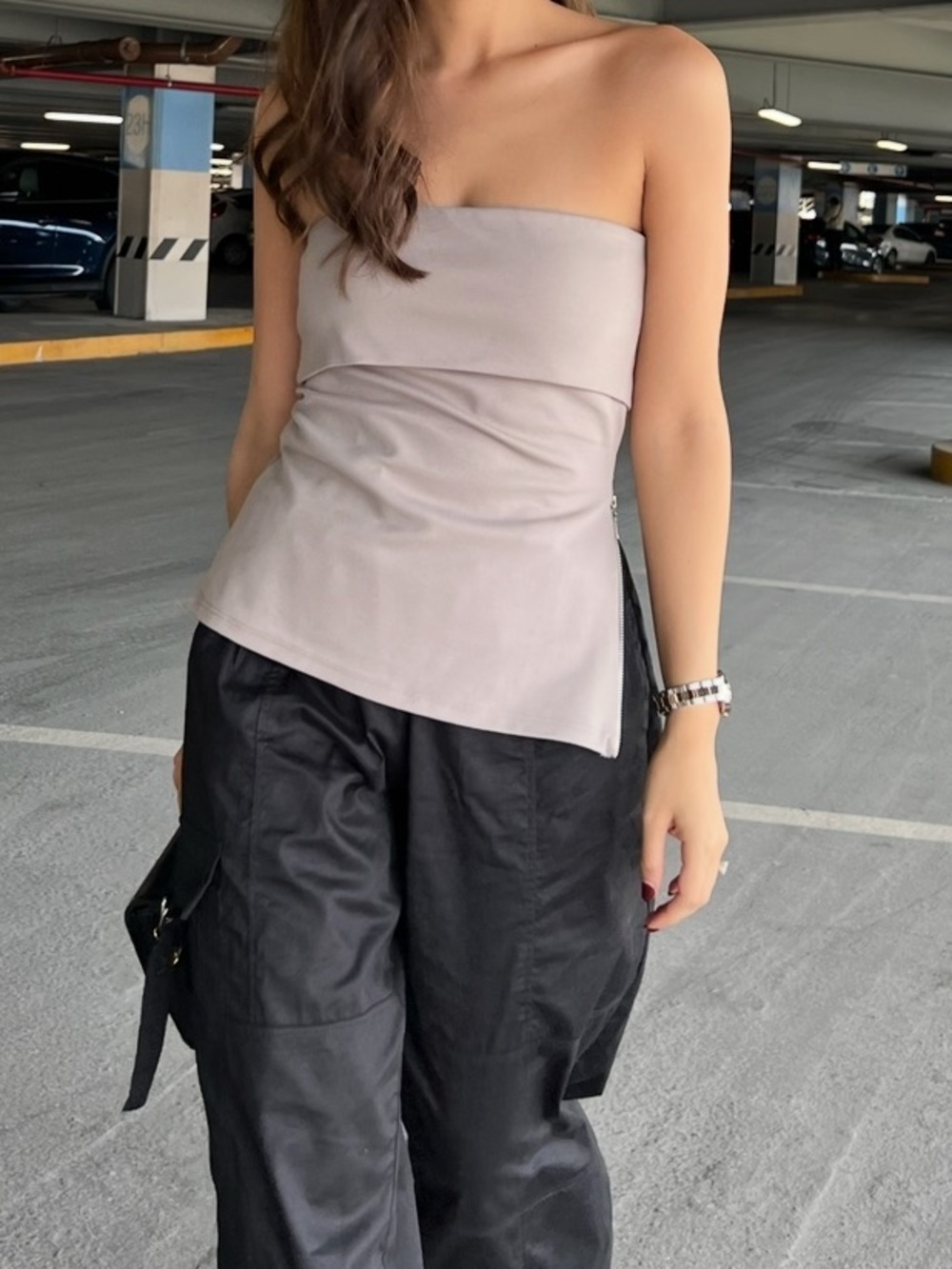 Taupe Fold-Over Strapless Camisole